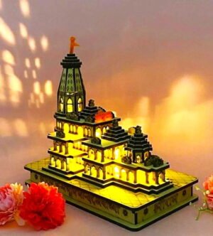 Elegant Lifestyle Shri Ram Mandir with Light, Ram Janambhoomi Ayodhya Temple Souvenir for Home LED Decorative Showpiece - 5 cm  (Wood, Multicolor) - Image 4