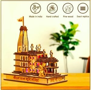 Elegant Lifestyle Shri Ram Mandir with Light, Ram Janambhoomi Ayodhya Temple Souvenir for Home LED Decorative Showpiece - 5 cm  (Wood, Multicolor) - Image 2