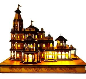 Elegant Lifestyle Shri Ram Mandir with Light, Ram Janambhoomi Ayodhya Temple Souvenir for Home LED Decorative Showpiece - 5 cm  (Wood, Multicolor)