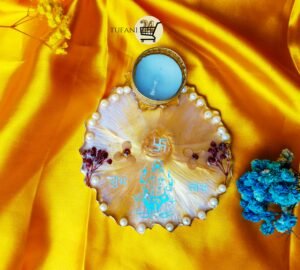 6'' T-light 2 Coaster Combo   ''tufani24.com Best Resin Best Luxury high quality white , gold colour 8" Inch Pooja Thali & Hanging Shubh Labh and   6'' T-light 2 Coaster Combo – Complete All india only 1 set - Image 2