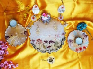 6'' T-light 2 Coaster Combo   ''tufani24.com Best Resin Best Luxury high quality white , gold colour 8" Inch Pooja Thali & Hanging Shubh Labh and   6'' T-light 2 Coaster Combo – Complete All india only 1 set - Image 4