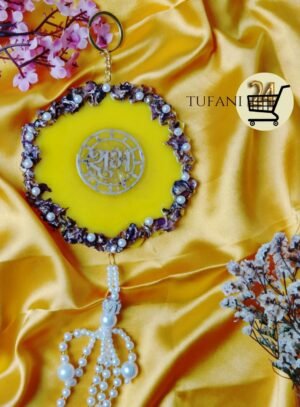 yellow  8" Inch Pooja Thali & Shubh Labh  ''tufani24.com Best Resin Best Luxury high quality yellow  8" Inch Pooja Thali & Shubh Labh  6" Inch Coaster Hanging Shubh Labh & Diya Combo – Complete All india only 1 set  " - Image 2