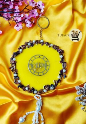 yellow  8" Inch Pooja Thali & Shubh Labh  ''tufani24.com Best Resin Best Luxury high quality yellow  8" Inch Pooja Thali & Shubh Labh  6" Inch Coaster Hanging Shubh Labh & Diya Combo – Complete All india only 1 set  " - Image 3